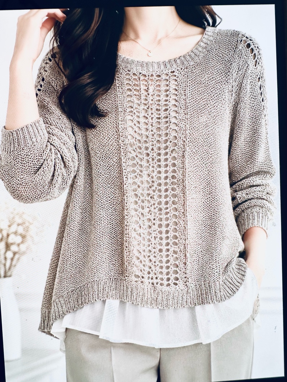Lucky brand classyWomen’s Open-Knit Beige Pullover Sweater